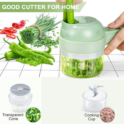 4-in-1 Wireless Portable Electric Vegetable Cutter – Chop Garlic, Onion, Chili, Meat & More