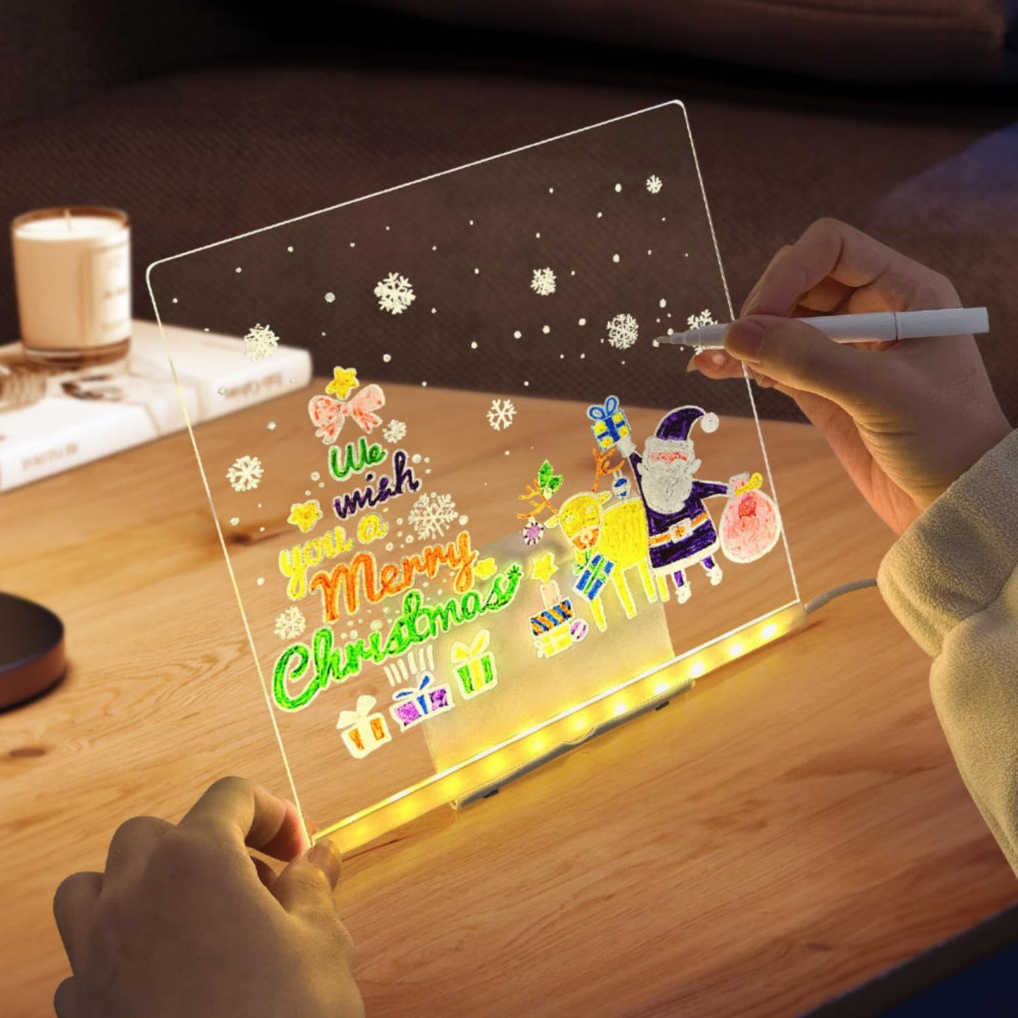 3D LED Acrylic Message Board with 12 Color Pens – USB Night Light Writing Pad