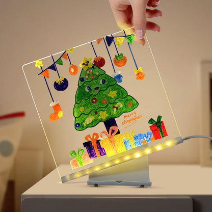 3D LED Acrylic Message Board with 12 Color Pens – USB Night Light Writing Pad