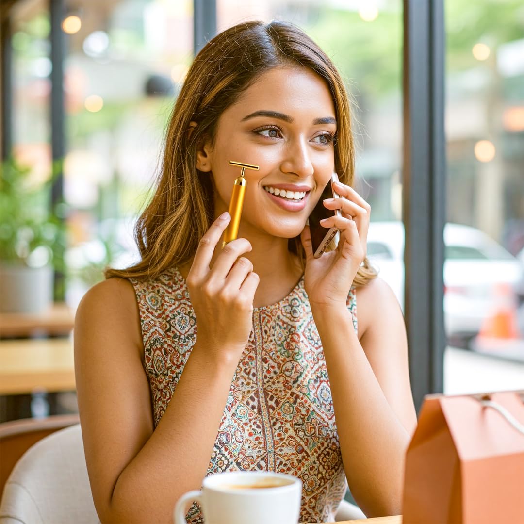 24K Gold Facial Roller – Anti-Aging Electric Massage Bar for Skin Tightening