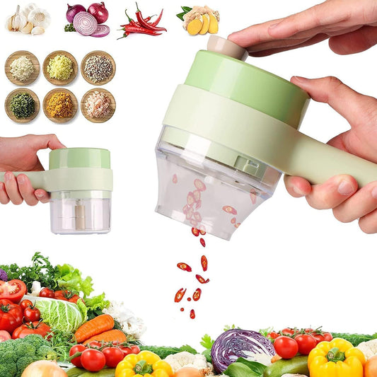 4-in-1 Wireless Portable Electric Vegetable Cutter – Chop Garlic, Onion, Chili, Meat & More