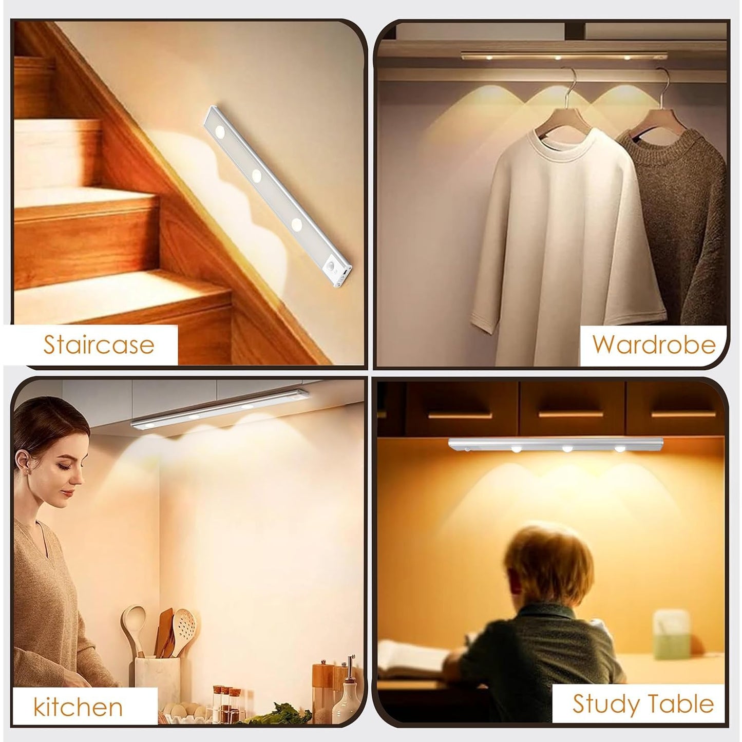 LED PIR Motion Sensor Cabinet Light – USB Rechargeable, Stick-On, Wall Mountable, Wireless, 3 Light Modes