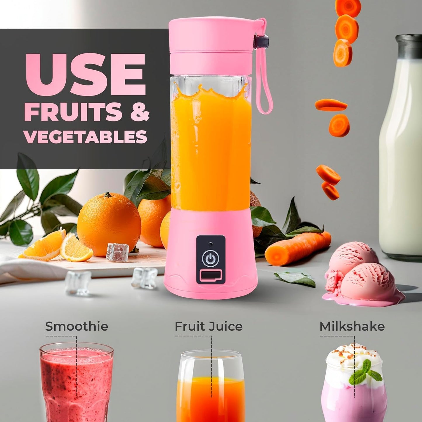 Portable USB Rechargeable Juicer Blender – 6 Blade Smoothie Maker (380 ml)