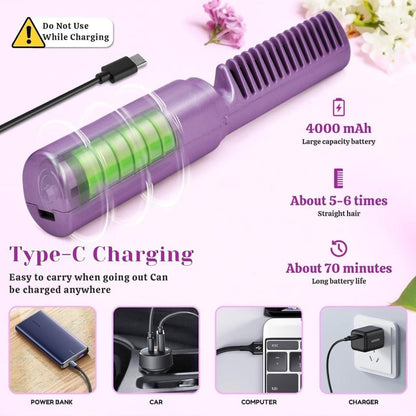 Mini Cordless Hair Straightener – Portable & Rechargeable Hot Comb for Quick Styling