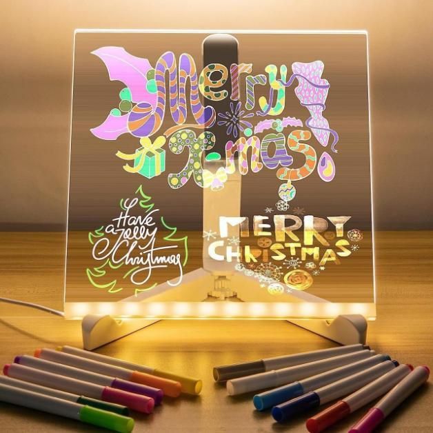 3D LED Acrylic Message Board with 12 Color Pens – USB Night Light Writing Pad