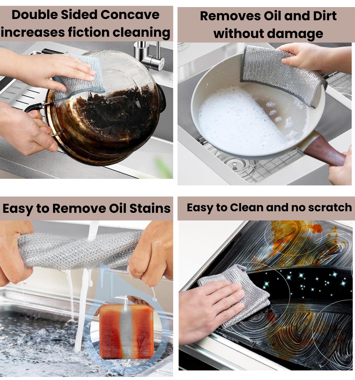 Multipurpose Reusable Wire Dishwashing Rags – Heavy Duty Kitchen Cleaning Cloth For Oil & Grease Cleaning (Pack of 10)
