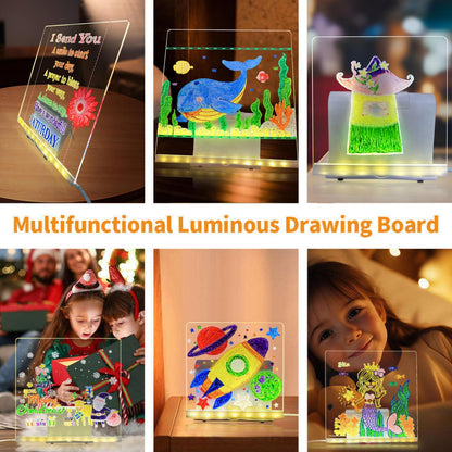 3D LED Acrylic Message Board with 12 Color Pens – USB Night Light Writing Pad